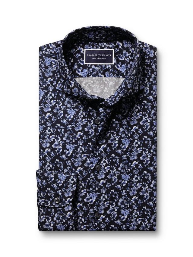 Cotton Slim Fit Large Floral Liberty Fabric Shirt, Navy/Multi