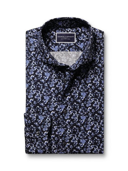 Cotton Slim Fit Large Floral Liberty Fabric Shirt, Navy/Multi