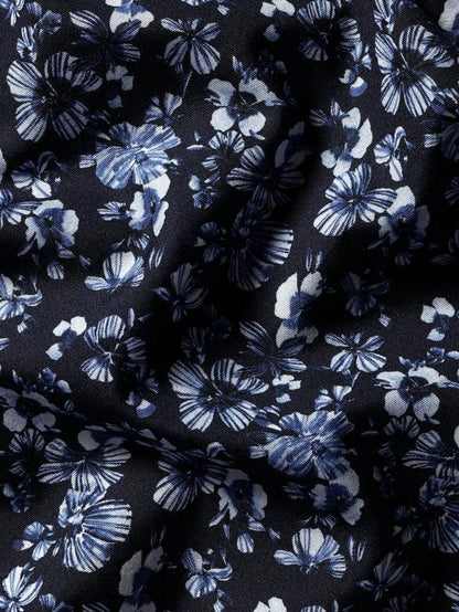 Cotton Slim Fit Large Floral Liberty Fabric Shirt, Navy/Multi