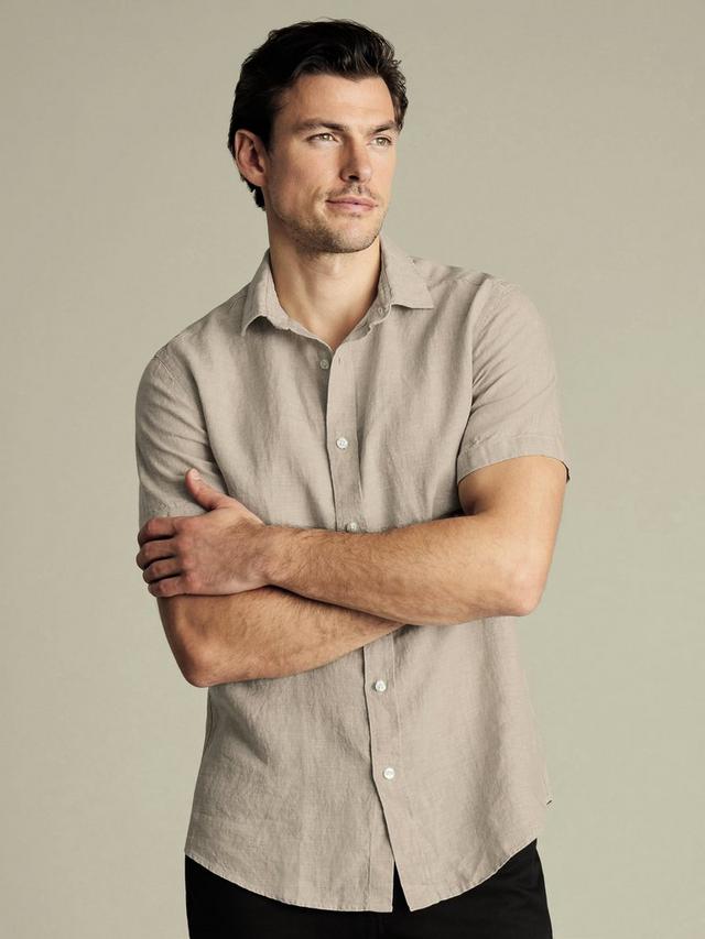 Pure Linen Slim Fit Short Sleeve Shirt, Oatmeal