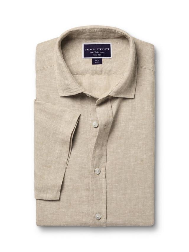 Pure Linen Slim Fit Short Sleeve Shirt, Oatmeal