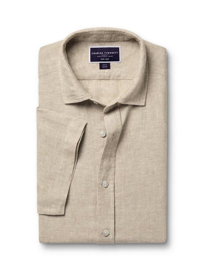 Pure Linen Slim Fit Short Sleeve Shirt, Oatmeal