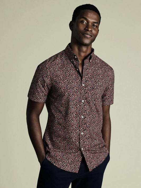 Cotton Floral Slim Fit Button-Down Collar Shirt, Dark Navy