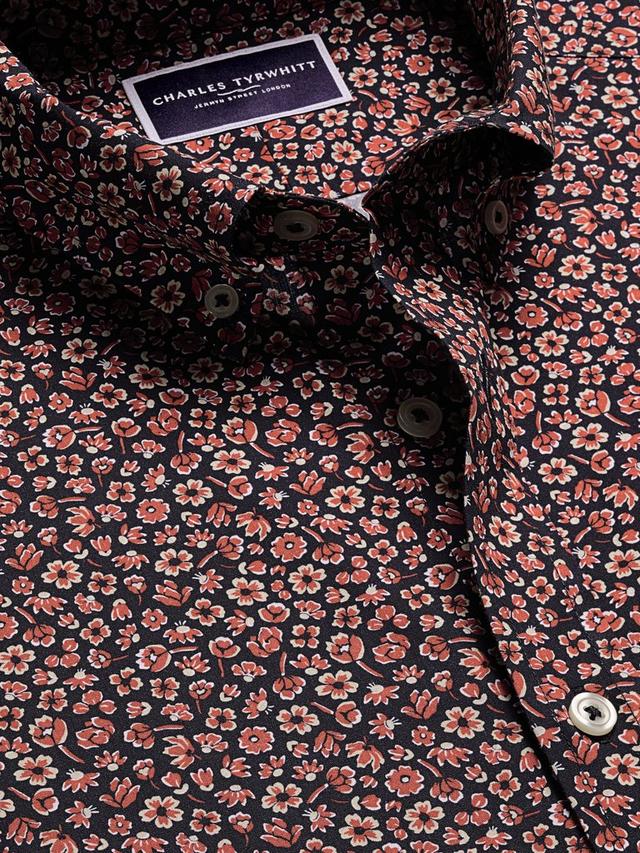 Cotton Floral Slim Fit Button-Down Collar Shirt, Dark Navy