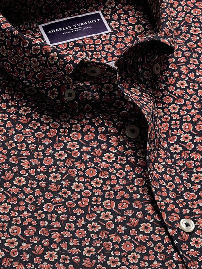 Cotton Floral Slim Fit Button-Down Collar Shirt, Dark Navy