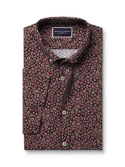 Cotton Floral Slim Fit Button-Down Collar Shirt, Dark Navy