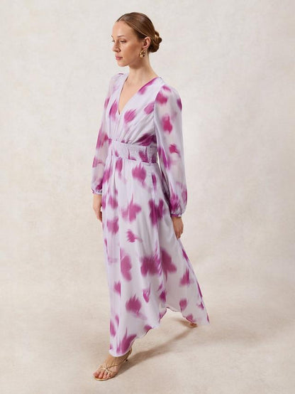 Anya Blurred Floral Dress, Pink/Multi