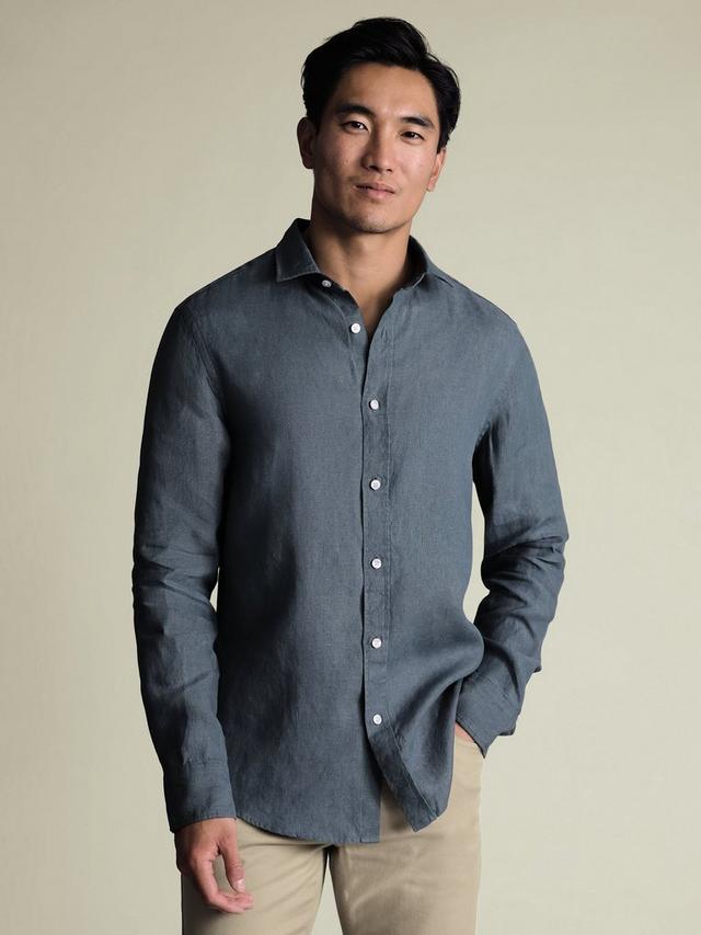 Pure Linen Slim Fit Shirt - Airforce Blue