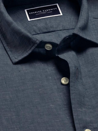 Pure Linen Slim Fit Shirt - Airforce Blue