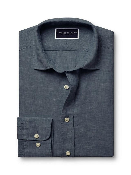 Pure Linen Slim Fit Shirt - Airforce Blue