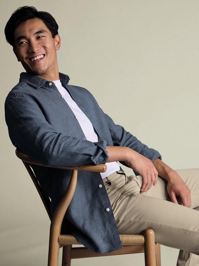 Pure Linen Slim Fit Shirt - Airforce Blue