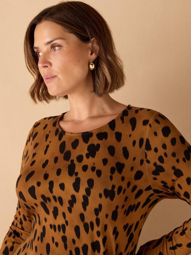 Brown Animal Print Jersey Ruched Dress
