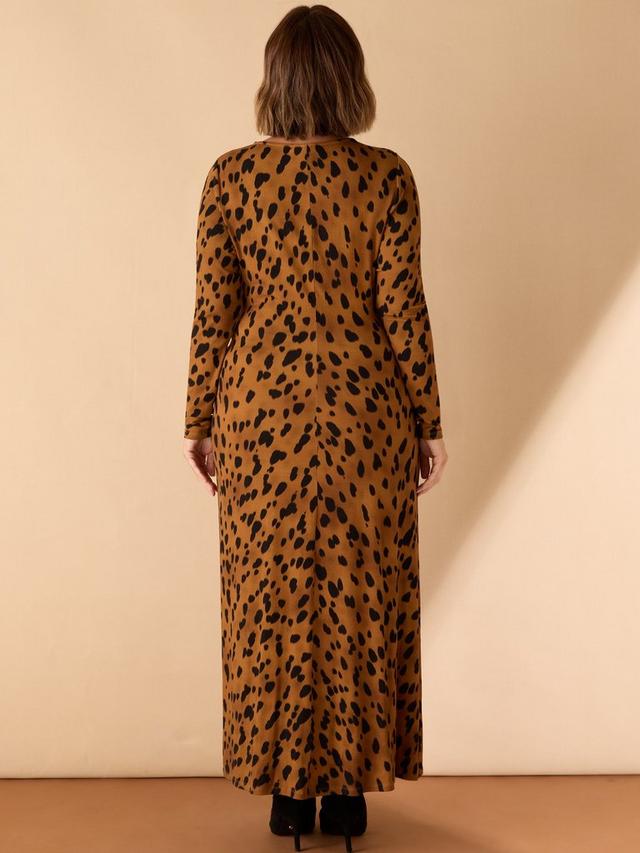 Brown Animal Print Jersey Ruched Dress