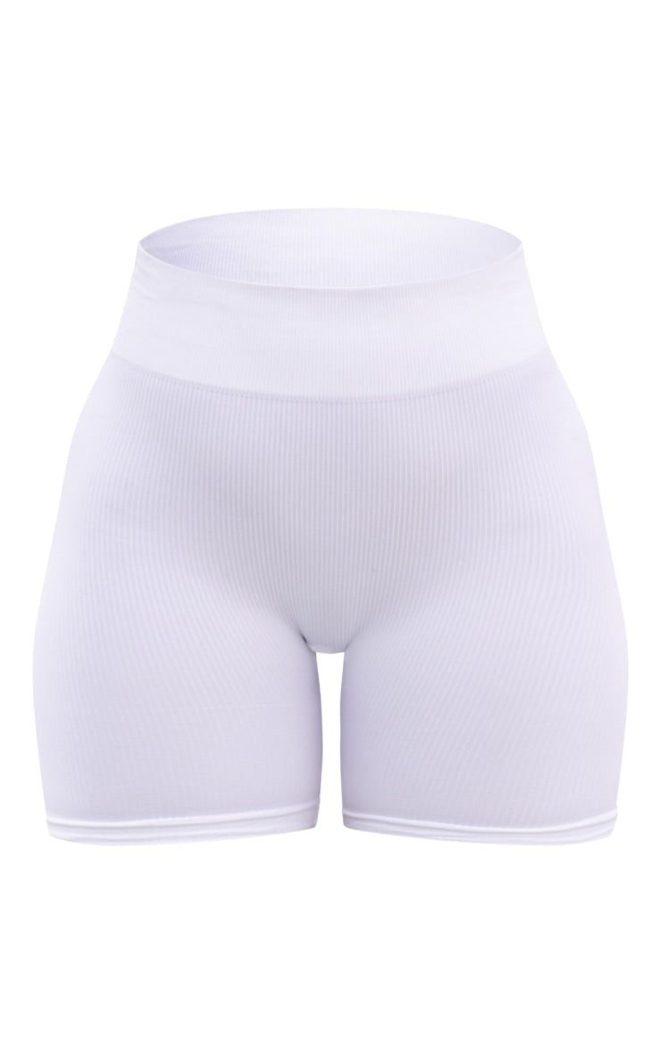 White Seamless Rib Gym Shorts