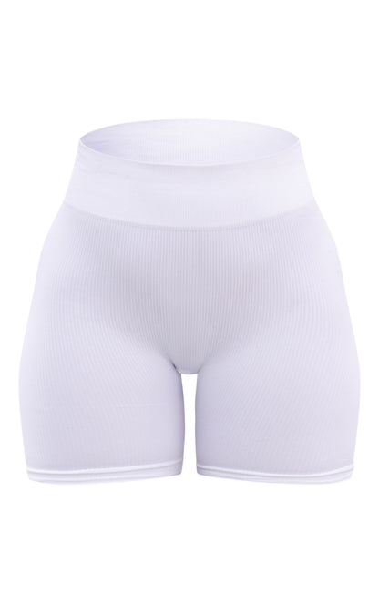 White Seamless Rib Gym Shorts