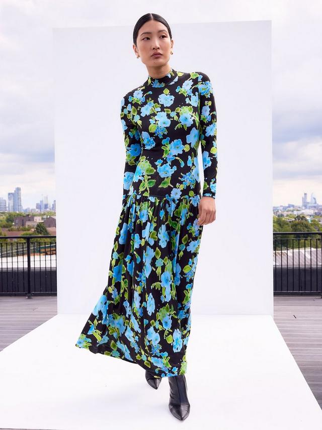 Floral Dropped Waist Jersey Dress