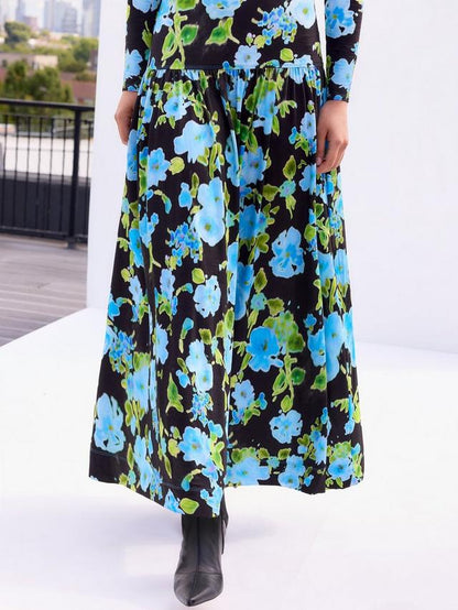 Floral Dropped Waist Jersey Dress
