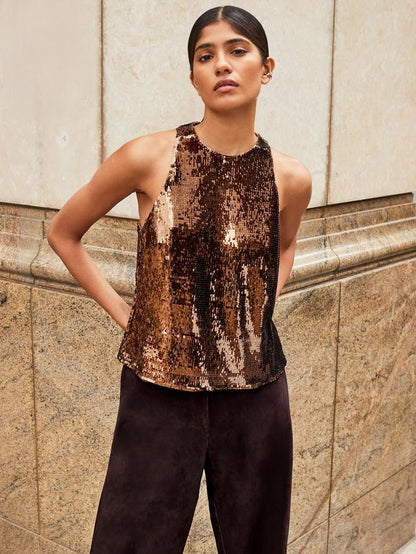 Chocolate Brown Sequin Top and Trouser Set