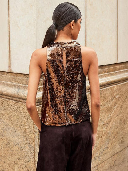 Chocolate Brown Sequin Top and Trouser Set