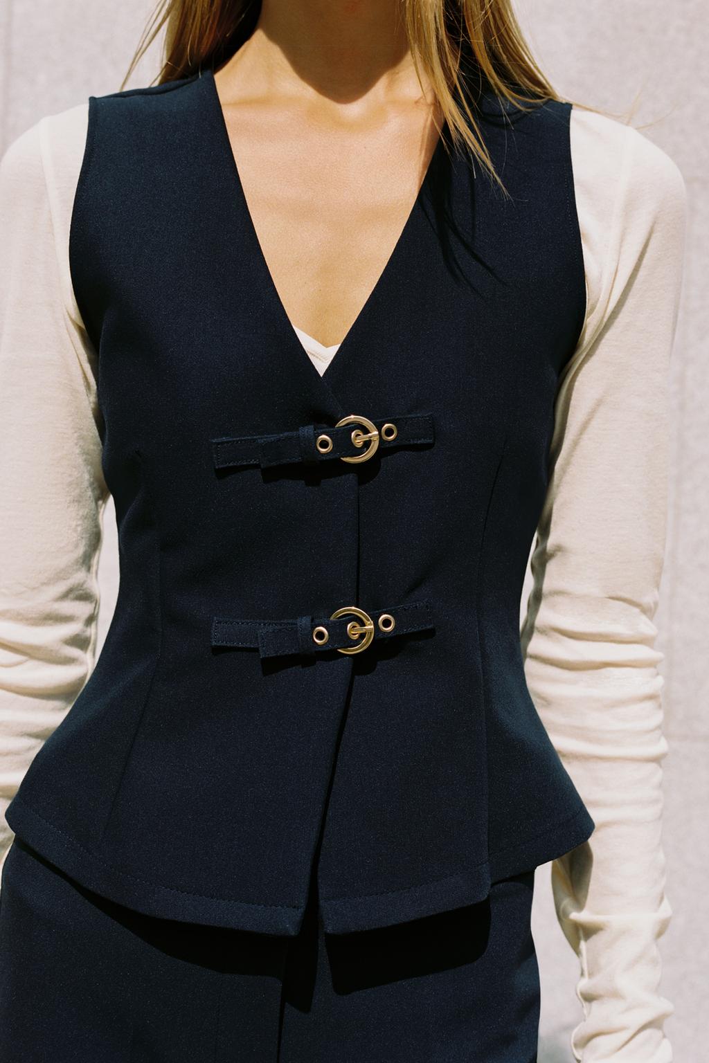 CREPE TOP WITH BUCKLES Navy