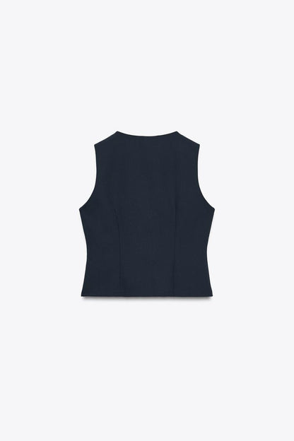 Buckle Detail Sleeveless V-Neck Vest