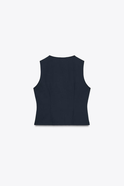 CREPE TOP WITH BUCKLES Navy