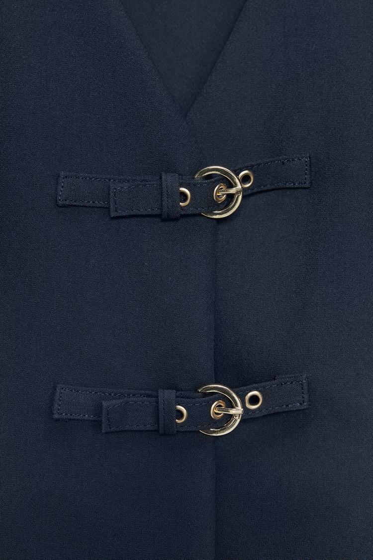 Buckle Detail Sleeveless V-Neck Vest