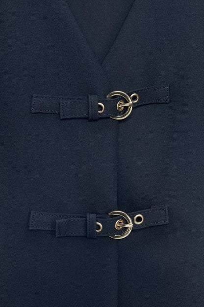 Buckle Detail Sleeveless V-Neck Vest