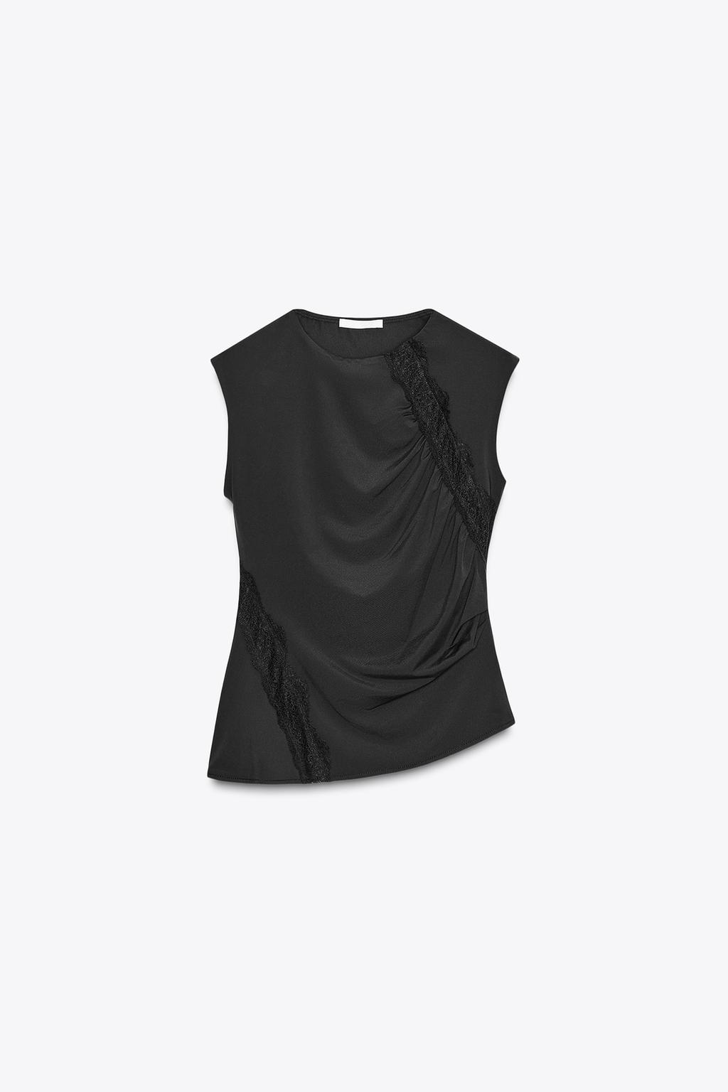 Zara Black Sleeveless Lace Detailed Top