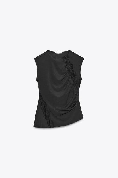 Zara Black Sleeveless Lace Detailed Top