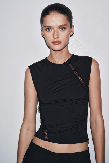 Zara Black Sleeveless Lace Detailed Top