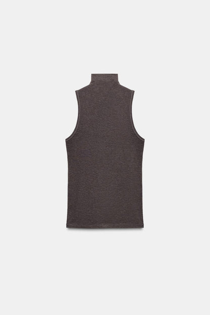 HIGH NECK SLEEVELESS TOP Brown