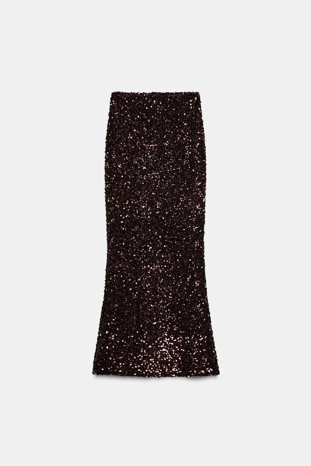 LONG sequin Skirt Brown