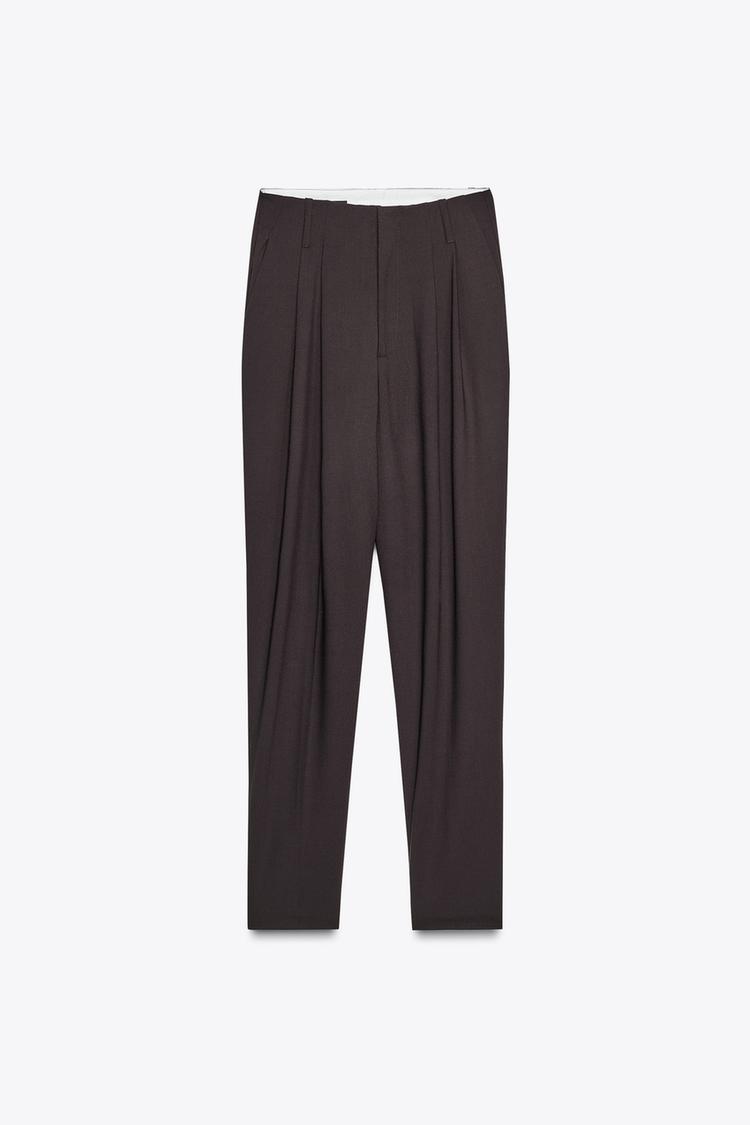 Zara Pleated Trouser With Button Hem
