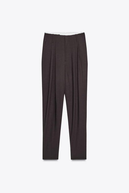 Zara Pleated Trouser With Button Hem