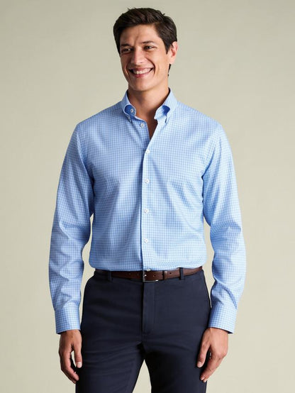 Check Non-Iron Cotton Pinpoint Oxford Slim Fit Shirt, Cornflower Blue