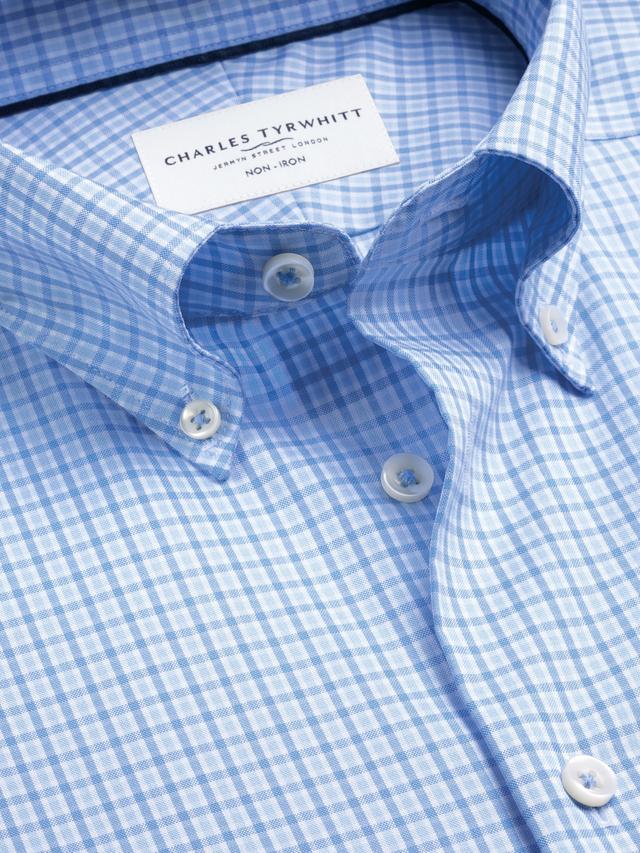Check Non-Iron Cotton Pinpoint Oxford Slim Fit Shirt, Cornflower Blue