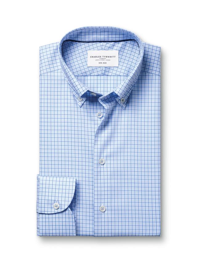 Check Non-Iron Cotton Pinpoint Oxford Slim Fit Shirt, Cornflower Blue