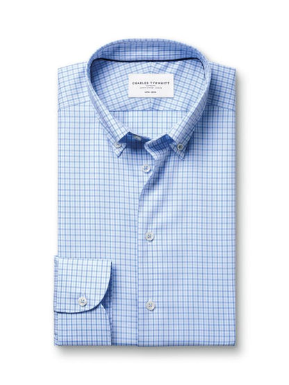 Check Non-Iron Cotton Pinpoint Oxford Slim Fit Shirt, Cornflower Blue