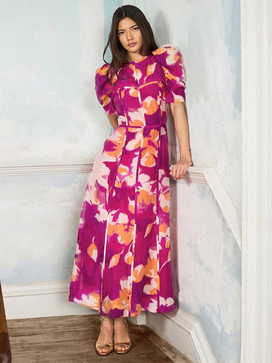 Niamh Pintuck Floral Maxi Dress