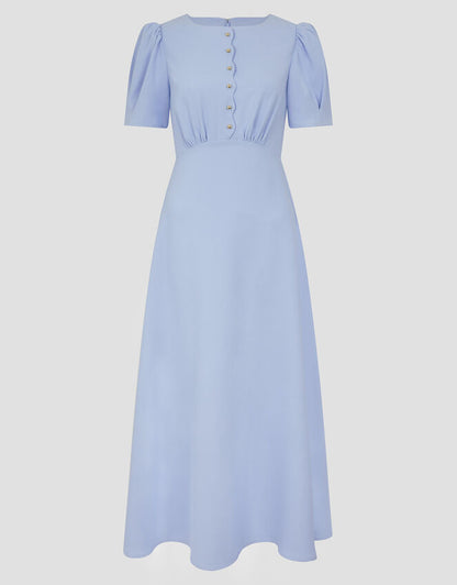 Scallop Trim Midi Dress Blue