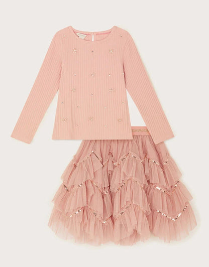 Embellished Long Sleeve Disco Set Pink