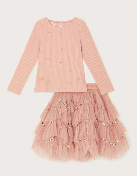 Embellished Long Sleeve Disco Set Pink