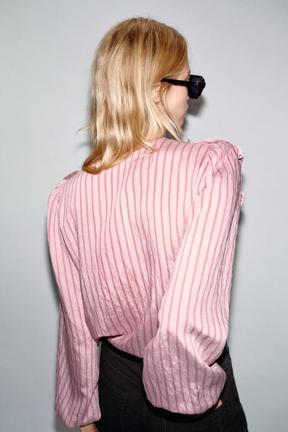 Ruffled Striped Shirt Pink