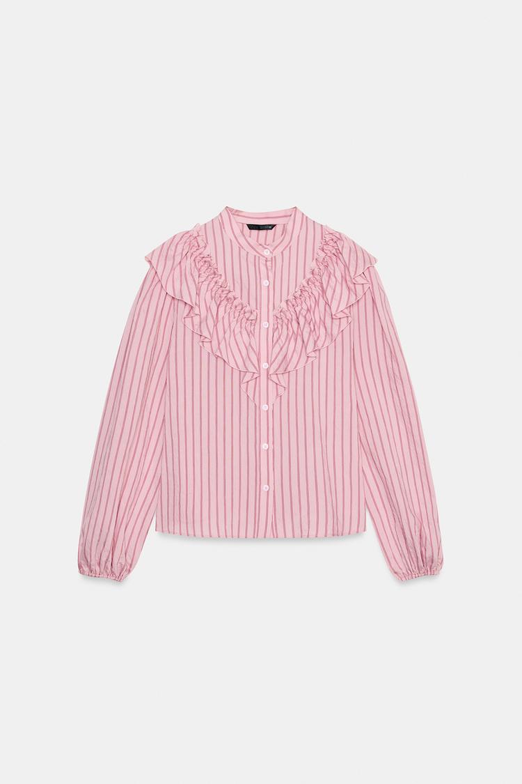 Ruffled Striped Shirt Pink