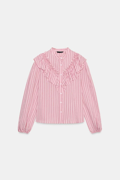 Ruffled Striped Shirt Pink