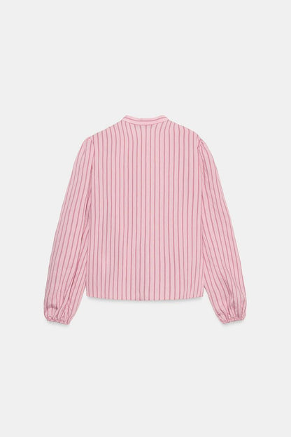 Ruffled Striped Shirt Pink