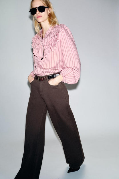 Ruffled Striped Shirt Pink