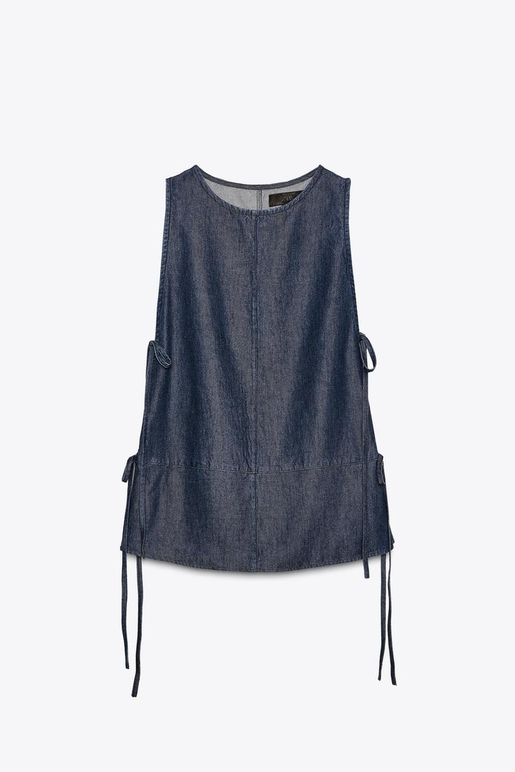 Zara Denim Tie Top and Crossover Denim Trousers Set
