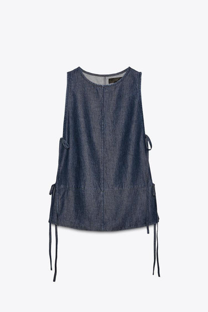 Zara Denim Tie Top and Crossover Denim Trousers Set